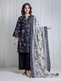 Edenrobe Allure Black Printed Khaddar 3-Piece Suit | EWU6A3-37042-3P