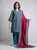 Edenrobe Allure Teal Printed Khaddar 3-Piece Suit | EWU6A3-37043-3P