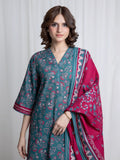 Edenrobe Allure Teal Printed Khaddar 3-Piece Suit | EWU6A3-37043-3P