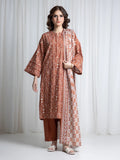 Edenrobe Allure Brown Printed Khaddar 3-Piece Suit | EWU6A3-37049-3P