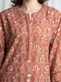 Edenrobe Allure Brown Printed Khaddar 3-Piece Suit | EWU6A3-37049-3P