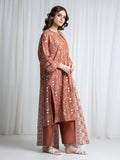 Edenrobe Allure Brown Printed Khaddar 3-Piece Suit | EWU6A3-37049-3P