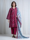 Edenrobe Allure Magenta Printed Khaddar 3-Piece Suit | EWU6A3-37050-3P