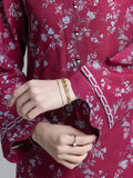 Edenrobe Allure Magenta Printed Khaddar 3-Piece Suit | EWU6A3-37050-3P