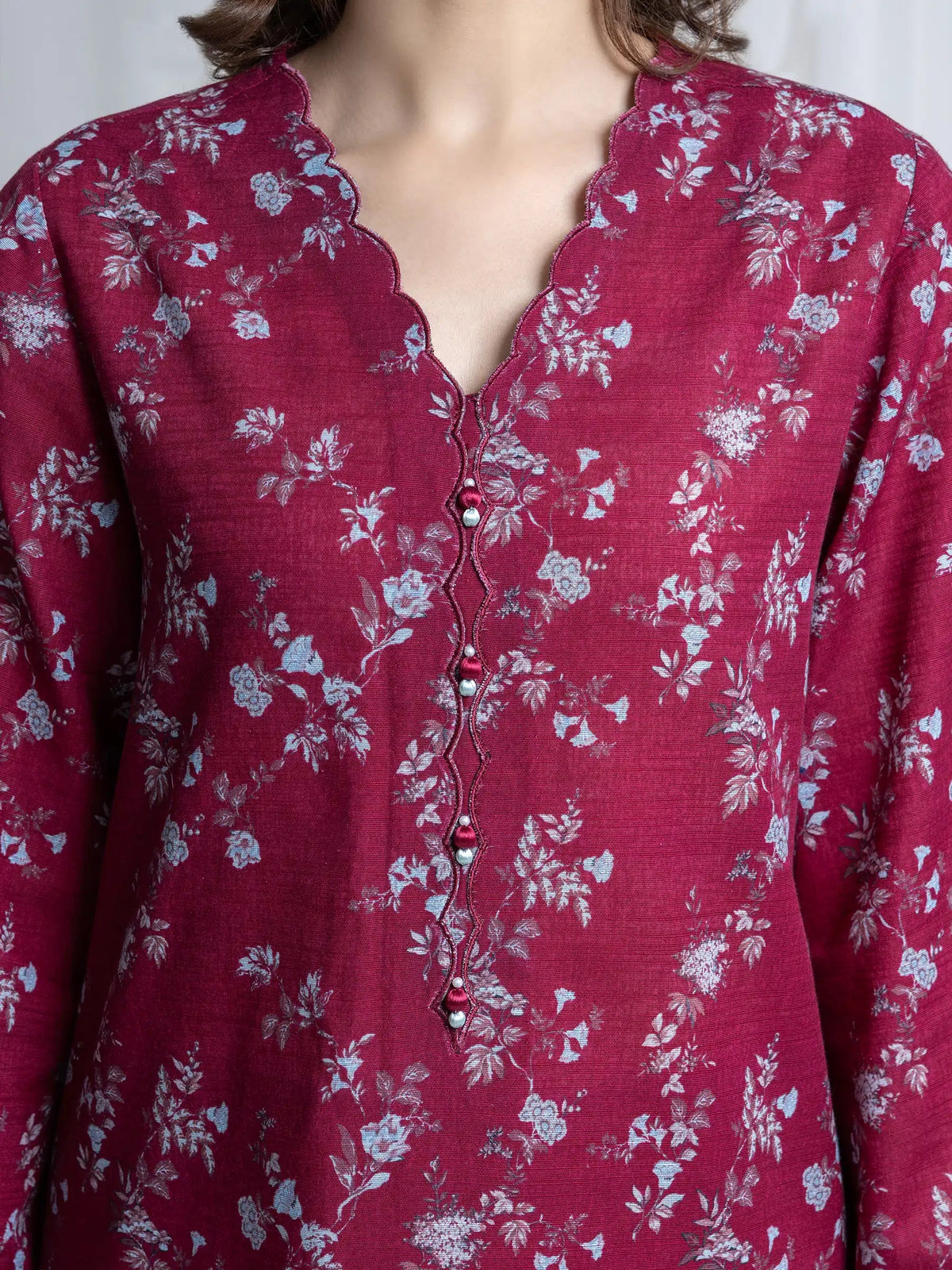 Edenrobe Allure Magenta Printed Khaddar 3-Piece Suit | EWU6A3-37050-3P
