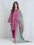Edenrobe Allure Magenta Printed Khaddar 3-Piece Suit | EWU6A3-37052-3P