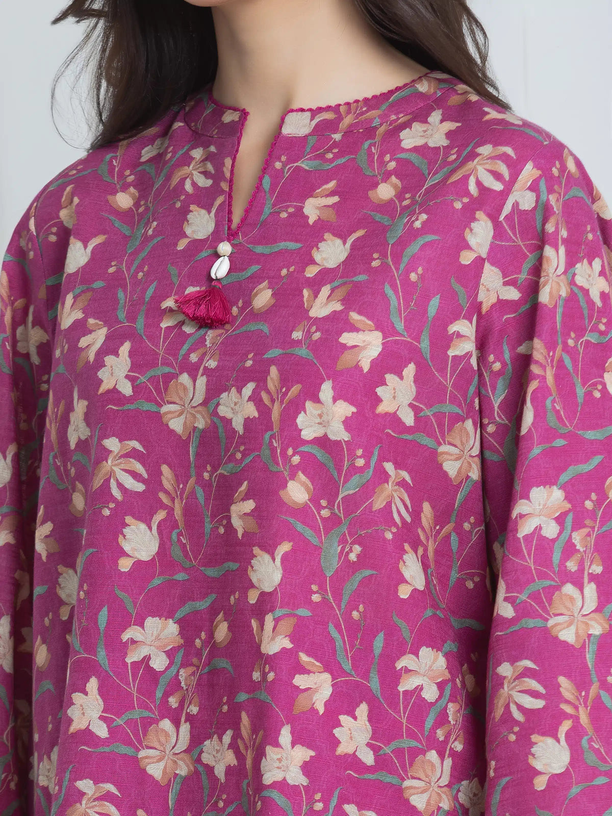 Edenrobe Allure Magenta Printed Khaddar 3-Piece Suit | EWU6A3-37052-3P