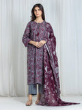 Edenrobe Allure Grey Printed Khaddar 3-Piece Suit | EWU6A3-37055-3P