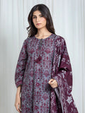 Edenrobe Allure Grey Printed Khaddar 3-Piece Suit | EWU6A3-37055-3P