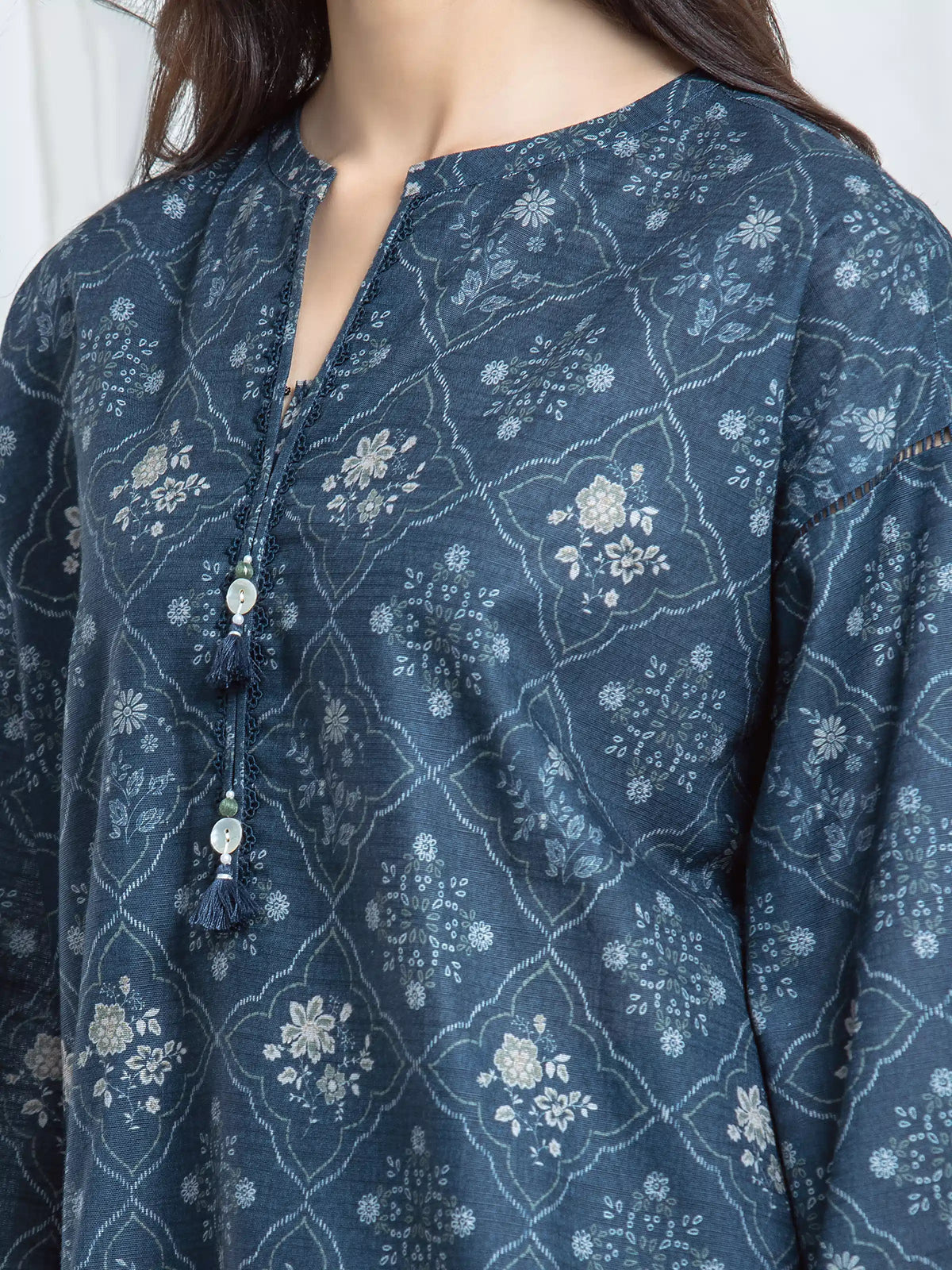 Edenrobe Allure Teal Printed Khaddar 3-Piece Suit | EWU6A3-37061-3P