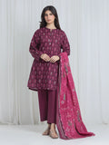 Edenrobe Allure Magenta Printed Khaddar 3-Piece Suit | EWU6A3-37064-3P