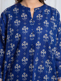 Edenrobe Allure Blue Printed Khaddar 3-Piece Suit | EWU6A3-37070-3P