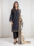 Edenrobe Allure Black Printed Khaddar 3-Piece Suit | EWU6A3-37074-3P