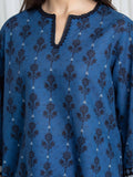 Edenrobe Allure Blue Printed Khaddar 3-Piece Suit | EWU6A3-37075-3P