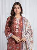 Edenrobe Allure Brown Printed Khaddar 3-Piece Suit | EWU6A3-37080-3P