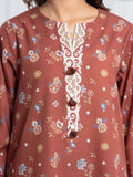 Edenrobe Allure Brown Printed Khaddar 3-Piece Suit | EWU6A3-37080-3P