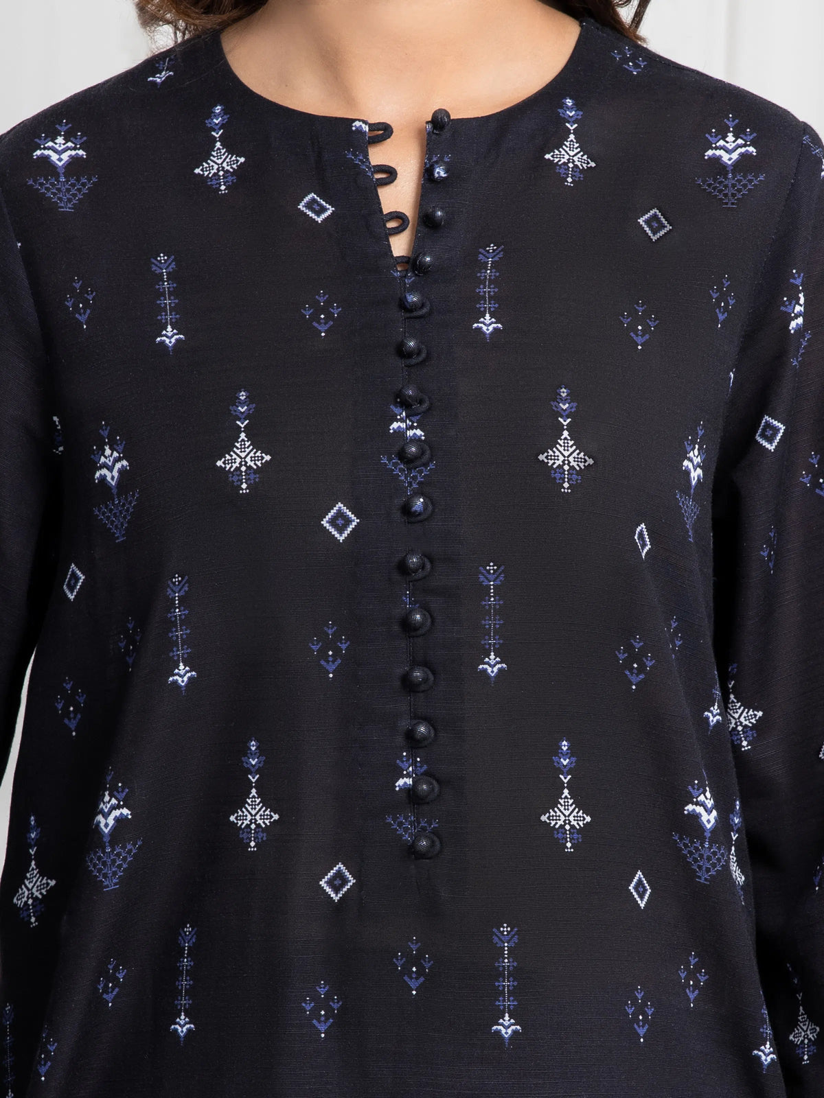 Edenrobe Allure Black Printed Khaddar 3-Piece Suit | EWU6A3-37081-3P