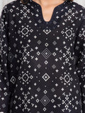 Edenrobe Allure Black Printed Khaddar 3-Piece Suit | EWU6A3-37085-3P