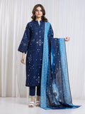 Edenrobe Allure Blue Printed Khaddar 3-Piece Suit | EWU6A3-37089-3P