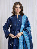 Edenrobe Allure Blue Printed Khaddar 3-Piece Suit | EWU6A3-37089-3P