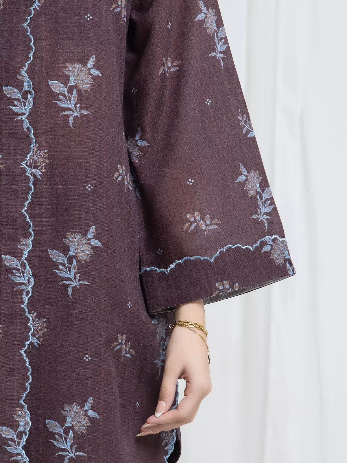 Edenrobe Allure Brown Printed Khaddar 3-Piece Suit | EWU6A3-37091-3P