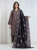 Edenrobe Allure Brown Printed Khaddar 3-Piece Suit | EWU6A3-37094-3P