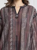 Edenrobe Allure Brown Printed Khaddar 3-Piece Suit | EWU6A3-37095-3P