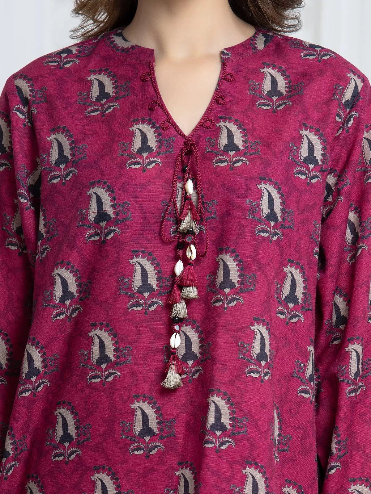 Edenrobe Allure Magenta Printed Khaddar 3-Piece Suit | EWU6A3-37099-3P