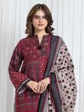 Edenrobe Allure Maroon Printed Khaddar 3-Piece Suit | EWU6A3-37107-3P