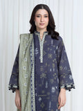 Edenrobe Allure Blue Printed Khaddar 3-Piece Suit | EWU6A3-37112-3P
