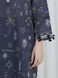 Edenrobe Allure Blue Printed Khaddar 3-Piece Suit | EWU6A3-37112-3P