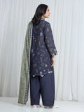 Edenrobe Allure Blue Printed Khaddar 3-Piece Suit | EWU6A3-37112-3P
