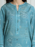 Edenrobe Allure Teal Printed Khaddar 3-Piece Suit | EWU6A3-37116-3P