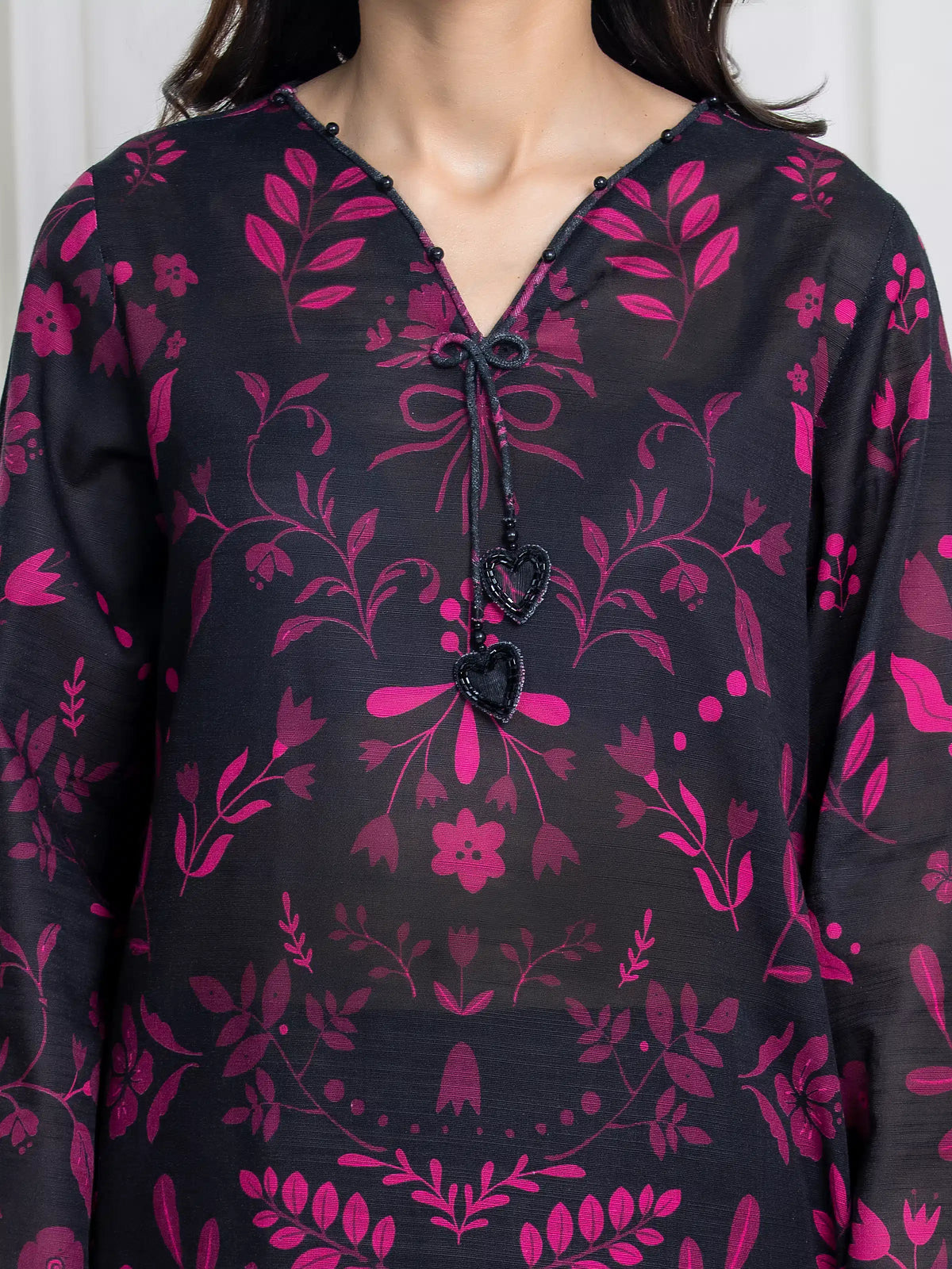 Edenrobe Allure Black Printed Khaddar 3-Piece Suit | EWU6A3-37121-3P