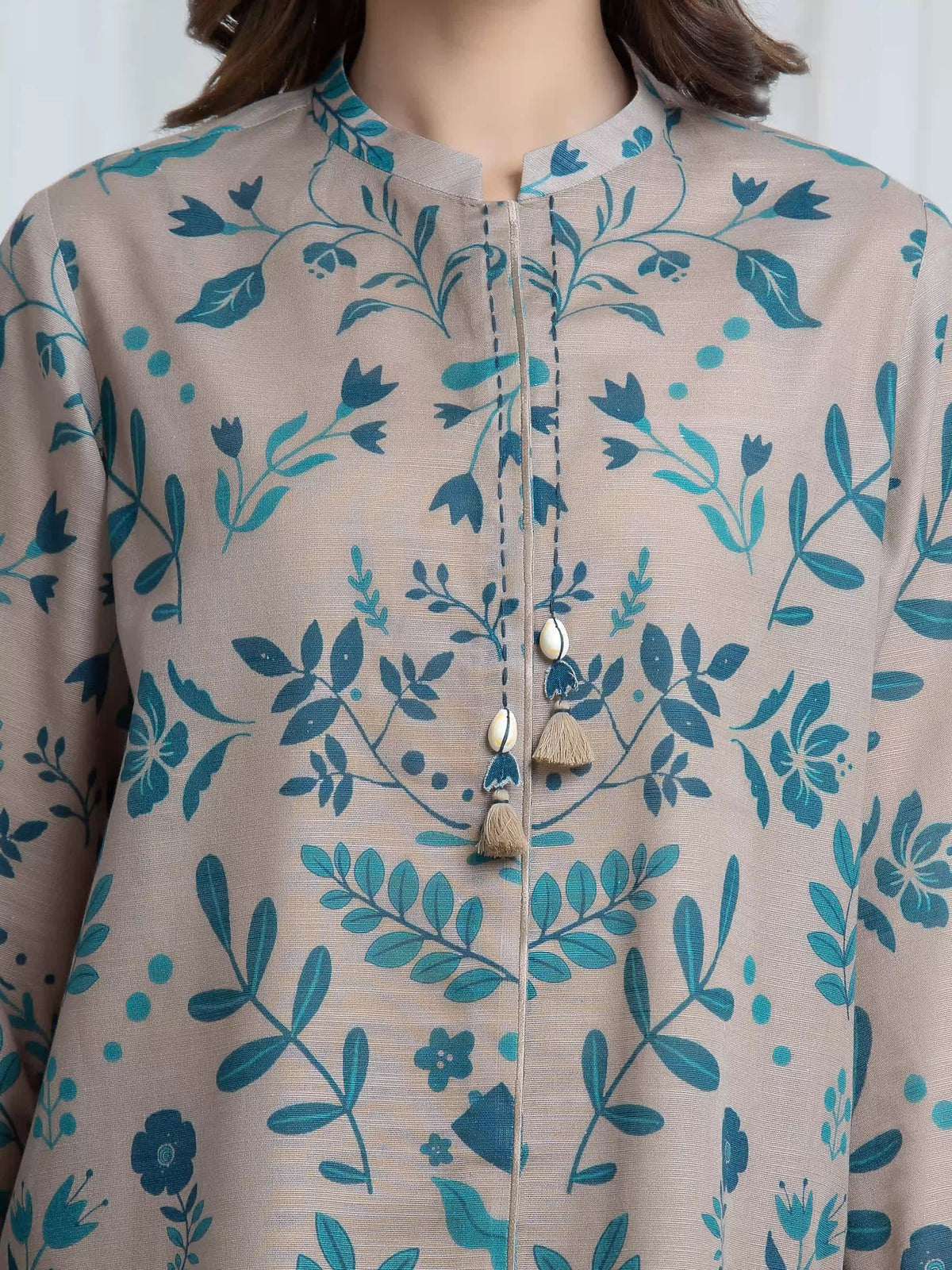 Edenrobe Allure Beige Printed Khaddar 3-Piece Suit | EWU6A3-37122-3P