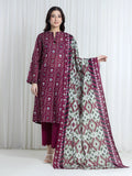 Edenrobe Allure Magenta Printed Khaddar 3-Piece Suit | EWU6A3-37128-3P