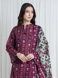 Edenrobe Allure Magenta Printed Khaddar 3-Piece Suit | EWU6A3-37128-3P