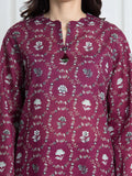 Edenrobe Allure Magenta Printed Khaddar 3-Piece Suit | EWU6A3-37128-3P