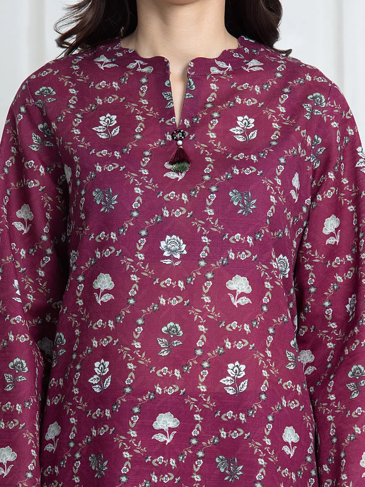 Edenrobe Allure Magenta Printed Khaddar 3-Piece Suit | EWU6A3-37128-3P