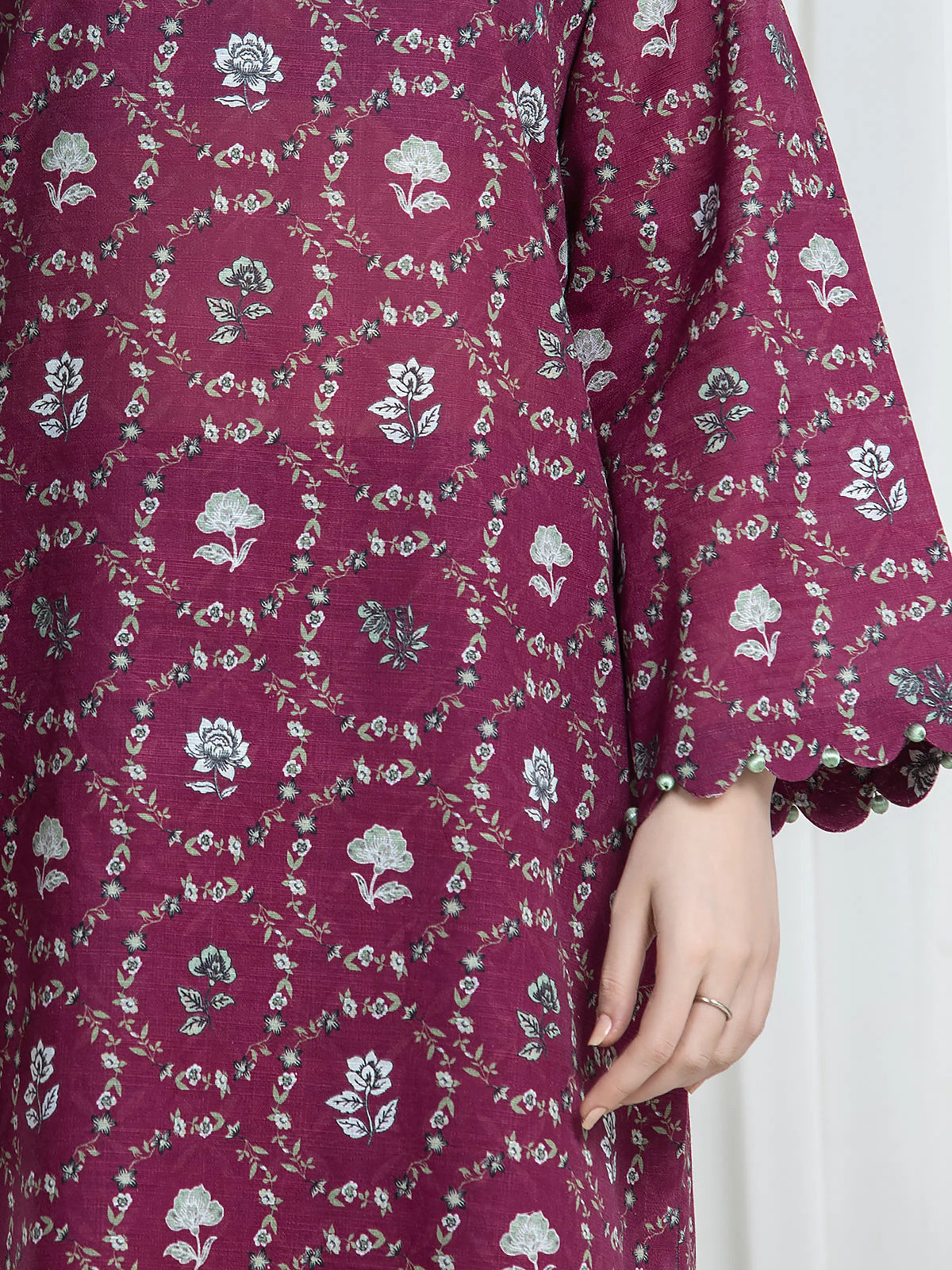 Edenrobe Allure Magenta Printed Khaddar 3-Piece Suit | EWU6A3-37128-3P