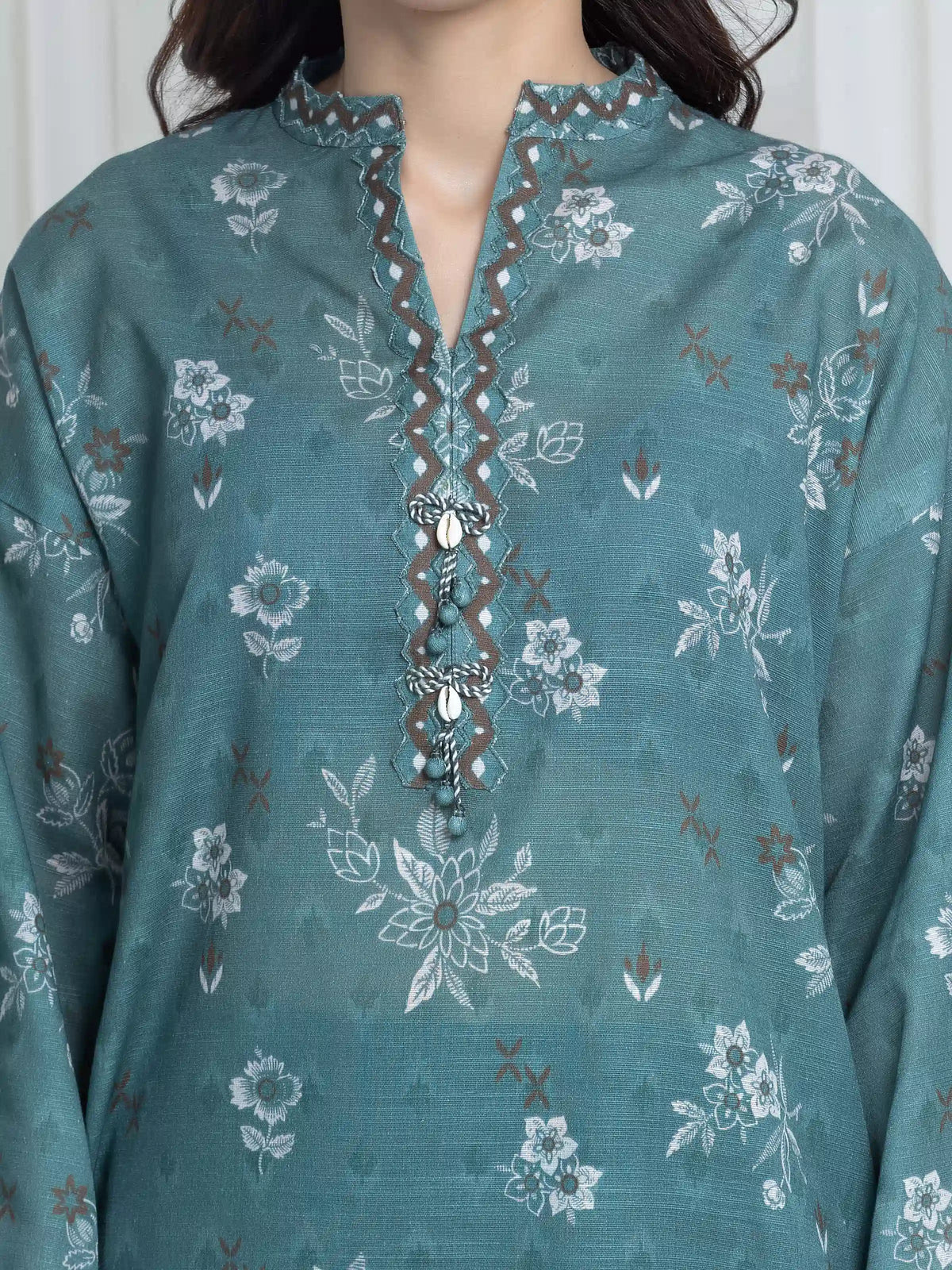 Edenrobe Allure Green Printed Khaddar 3-Piece Suit | EWU6A3-37136-3P