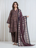 Edenrobe Allure Brown Printed Khaddar 3-Piece Suit | EWU6A3-37144-3P