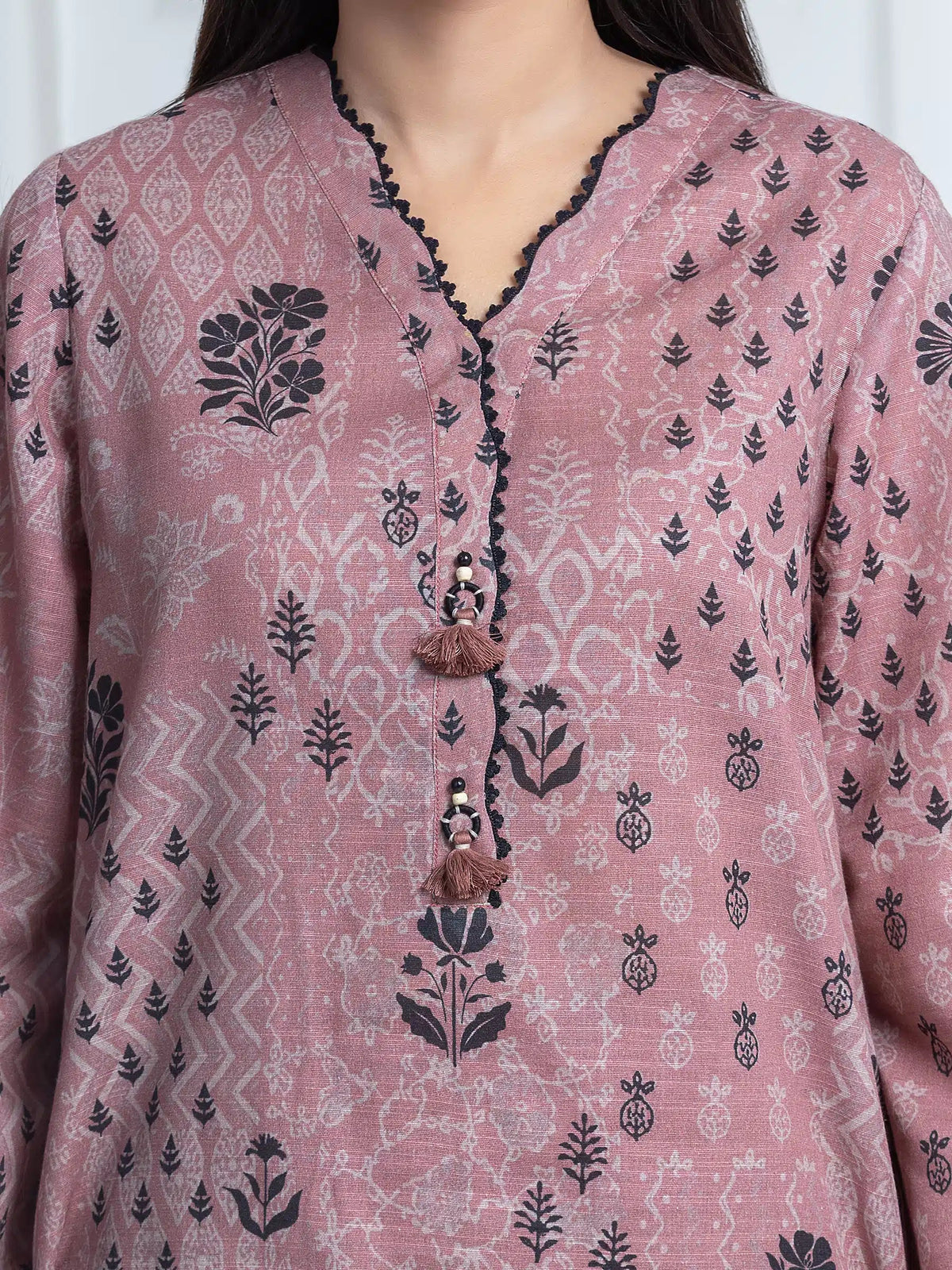Edenrobe Allure Rose Printed Khaddar 3-Piece Suit | EWU6A3-37162-3P