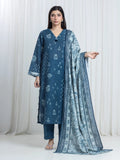 Edenrobe Allure Teal Blue Printed Khaddar 3-Piece Suit | EWU6A3-37163-3P
