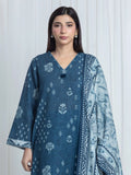 Edenrobe Allure Teal Blue Printed Khaddar 3-Piece Suit | EWU6A3-37163-3P
