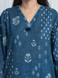 Edenrobe Allure Teal Blue Printed Khaddar 3-Piece Suit | EWU6A3-37163-3P