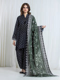 Edenrobe Allure Black Printed Khaddar 3-Piece Suit | EWU6A3-37174-3P
