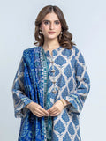 Edenrobe Allure Ash Grey Printed Khaddar 3-Piece Suit | EWU6A3-37177-3P