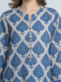 Edenrobe Allure Ash Grey Printed Khaddar 3-Piece Suit | EWU6A3-37177-3P
