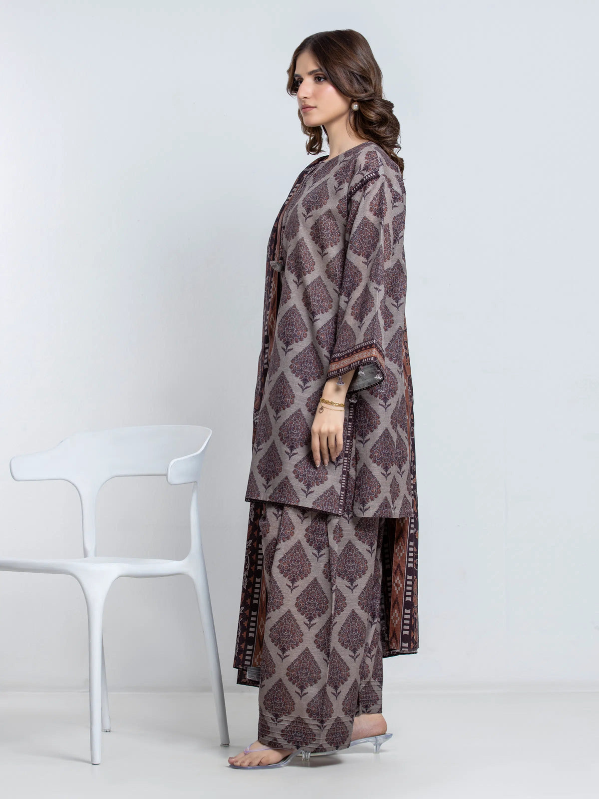 Edenrobe Allure Sage Printed Khaddar 3-Piece Suit | EWU6A3-37178-3P